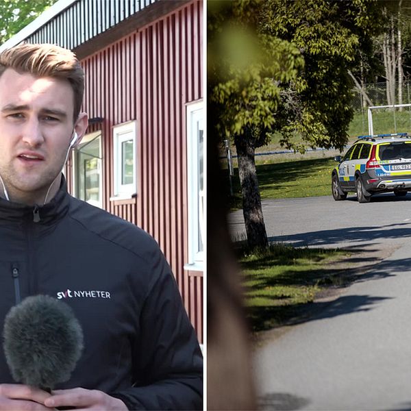 SVT:s reporter och en polisbil.