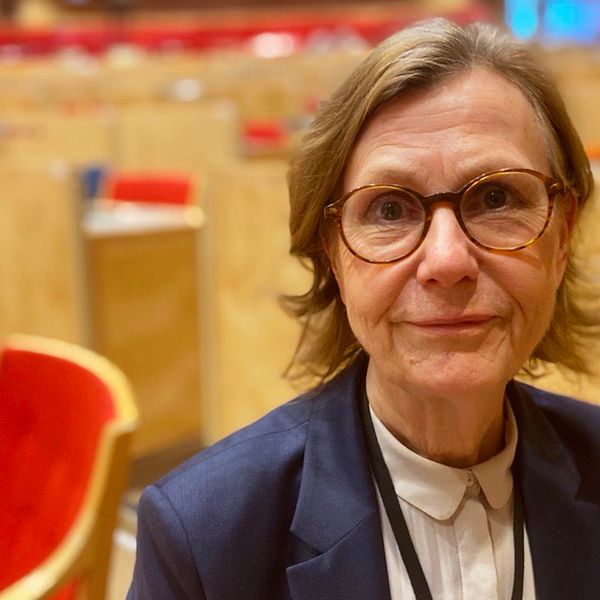 En kvinna i kavaj och glasögon, regionrådet Anna-Stina Nordmark Nilsson, i Norrbotten tittar in i kameran.