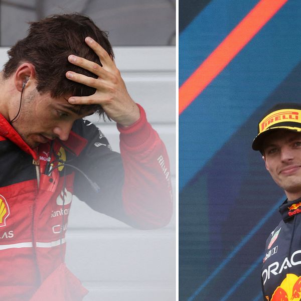 Charles Leclerc var besviken efter kraschen. Istället kunde Max Verstappen vinna.