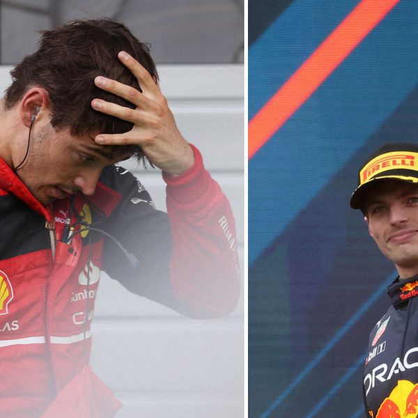 Charles Leclerc var besviken efter kraschen. Istället kunde Max Verstappen vinna.