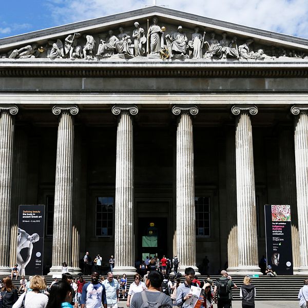 British Museum i Bloomsbury, London, där demonstranter i söndags trängde sig in för att protestera mot museets samarbetet med oljebolaget BP.