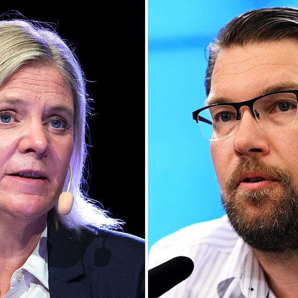Statsminister Magdalena Andersson och Sverigedemokraternas partiledare Jimmie Åkesson.