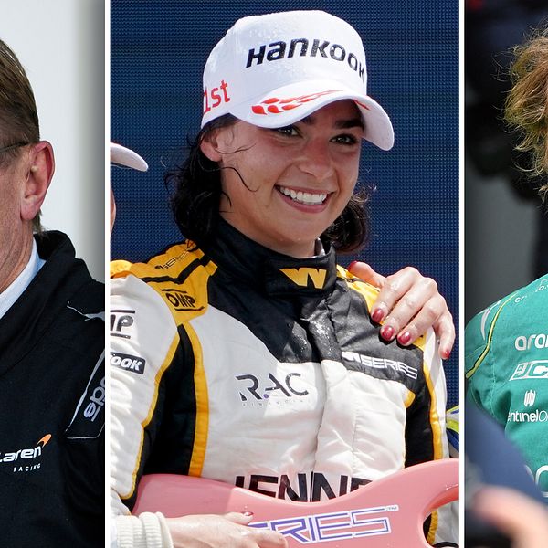 Bland förarna på Pite havsbad finns, från vänster: Mika Häkkinen, Jamie Chadwick och Sebastian Vettel.