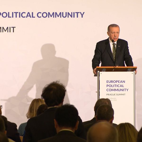 Turkiets president Recep Tayyip Erdogan under ett europeiskt toppmöte i Prag på torsdagen.