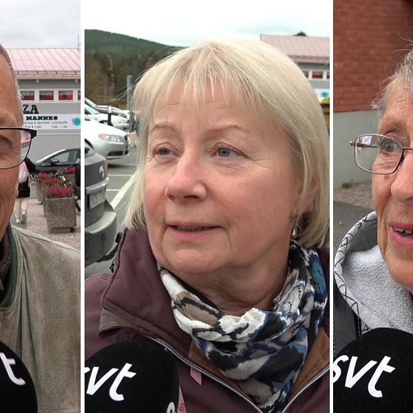 tredelad bild på tre personer intervjuade i Sveg – en äldre man och två äldre kvinnor