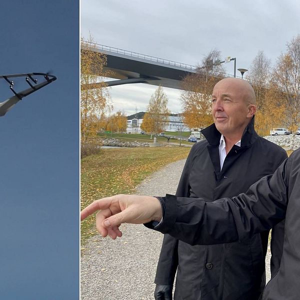 Drönare, konsulten Hans Siljebäck och infrastrukturstrategen Niklas Andersson på Sundsvalls kommun.