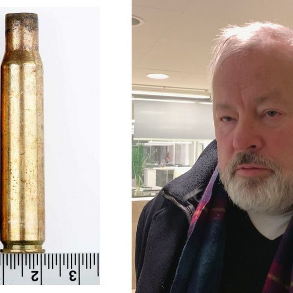 Bild på vapenhylsor och åklagaren Christer B Jarlås.