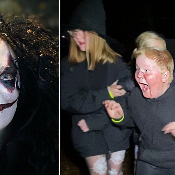 Barn på halloweenstig i Hällby i Esilstuna.