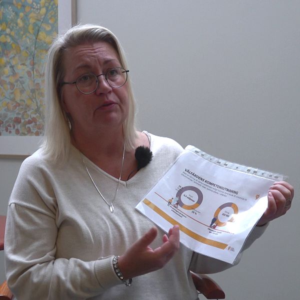 Nina Lind intervjuas av SVT om Luleå kommuns långsiktiga arbete inom välfärdssektorn.