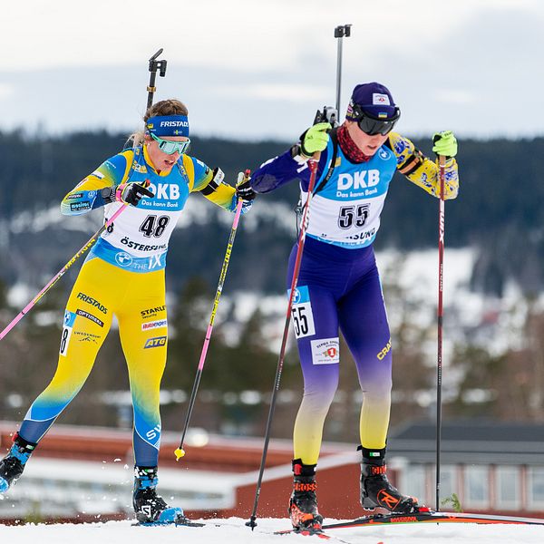 Ukrainska skidskyttar som Darya Blashko får träna tillsammans med svenska åkare som Elvira Öberg.