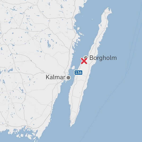 En karta över småland och öland som pekar ut olycksplatsen.