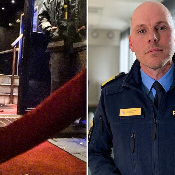 Tvådelad bild. Till vänster en ingång till en nattklubb. Till höger polisområdeschefen Lars Eckerdal.