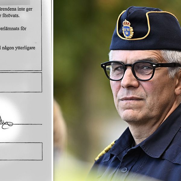 Underskrift och bild på Rikspolischef Anders Thornberg.