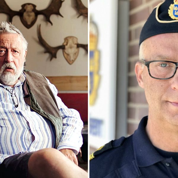 Leif GW Persson sitter i en fåtölj. Chef för grova brott polisen Höglandet Rickard Finndahl.