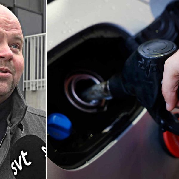 Landsbygdsministern Peter Kullgren och en bild på någon som fyller en bil med diesel