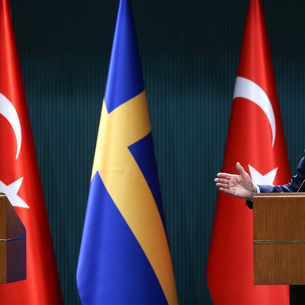 Sveriges statminister Ulf Kristersson och Turkiets president Recep Tayyip Erdogan.