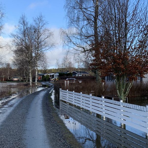 Ett stort antal stugor vid Gisshultasjön utanför Nässjö har översvämmade tomter.