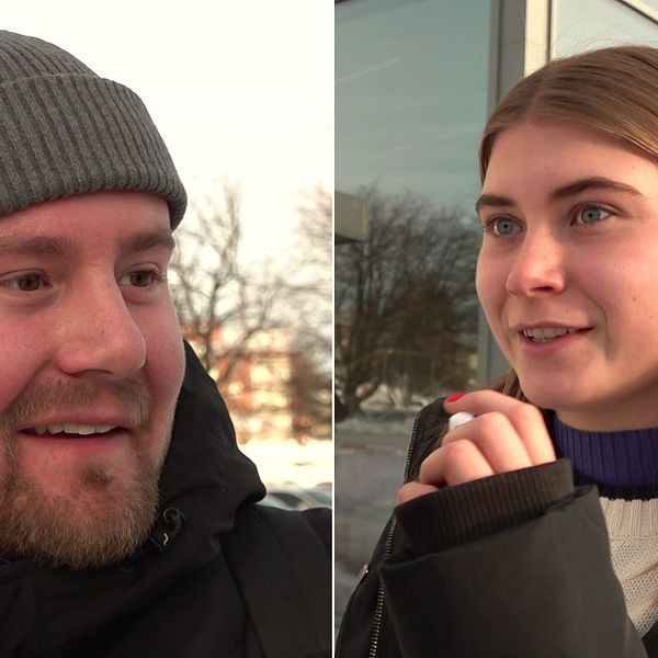 Ett montage av två studenter utanför Umeå universitet