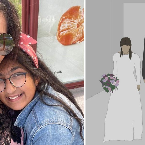 Tahira Masood med dottern Duaa Masood samt en genrebild på tvångsgifte som hotar 12-åringen när hon visas ut till Pakistan.