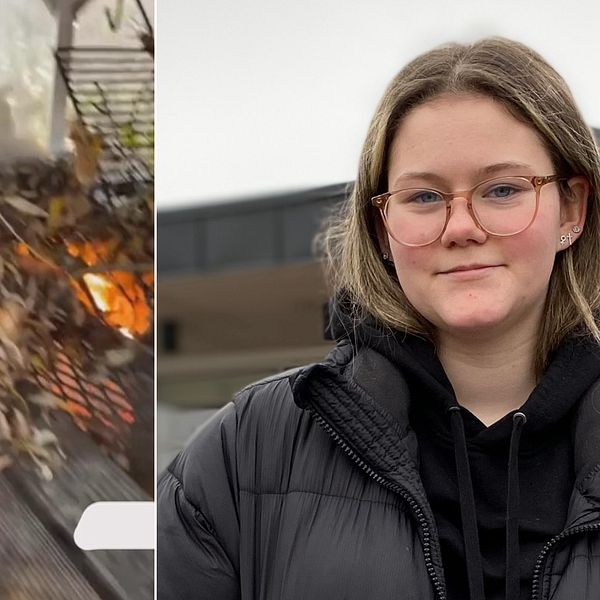 Till vänster: Bilder från Tiktok där elever på Färsingaskolan. Till höger: Lizzié Rietz, elev på Färsingaskolan.