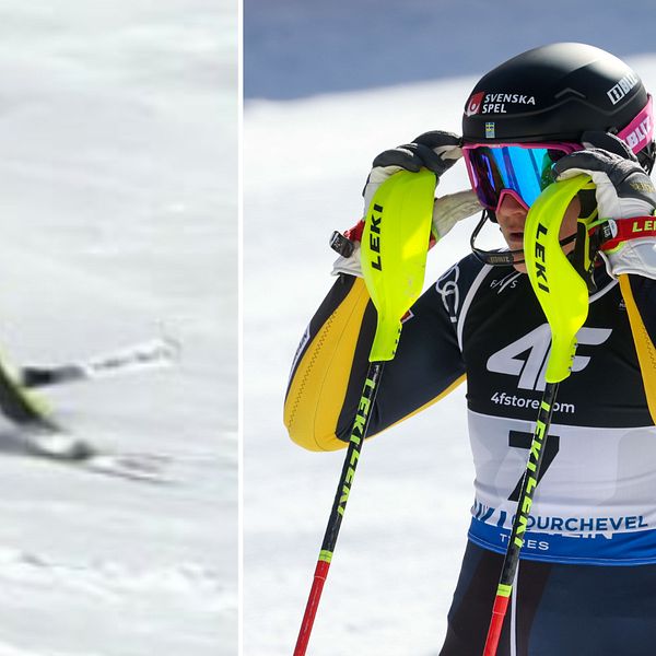 Anna Swenn Larsson åkte halvt ur i första slalomåket och missade avancemang.
