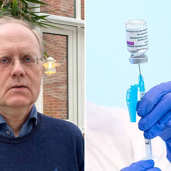 Till vänster i bild syns en man. Han heter Bengt Wittesjö och är smittskyddsläkare i Region Blekinge. Till höger i bild visas en spruta som fylls med vaccin.