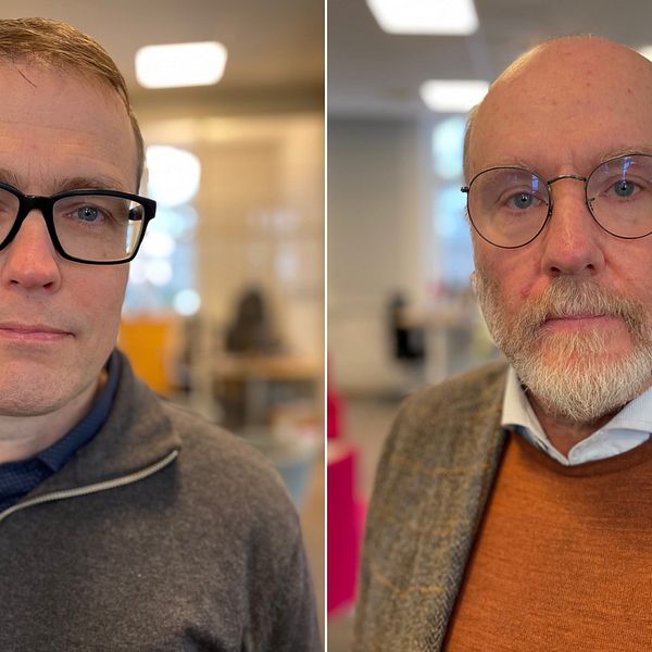 delad bild på två män: Regionråd Patrik Stenvard (M), och Jan Lahenkorva (S), regionråd i opposition