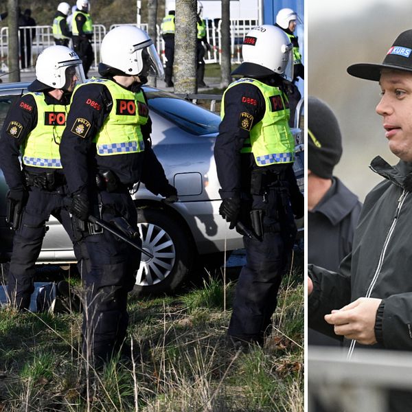 Påskupploppen på Skånegården i Malmö, Rasmus Paludan håller i en koran innan han bränner den.