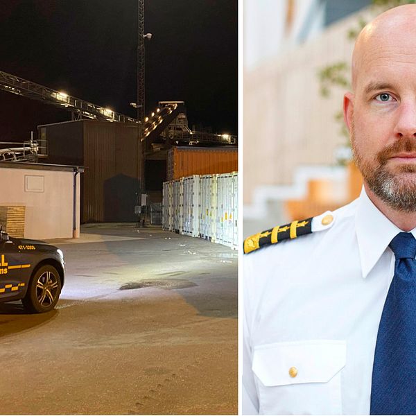 Bild på Helsingborgs hamn, tullbil, containrar, natt, kranar, Oscar Lindvall biträdande enhetschef på Tullverket syd
