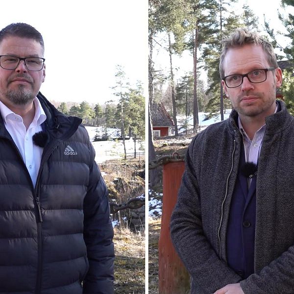 Salapolitikerna Anders Wigelsbo (C) och Erik Hamrin (M) på gruvområdet vid Sala silvergruva.