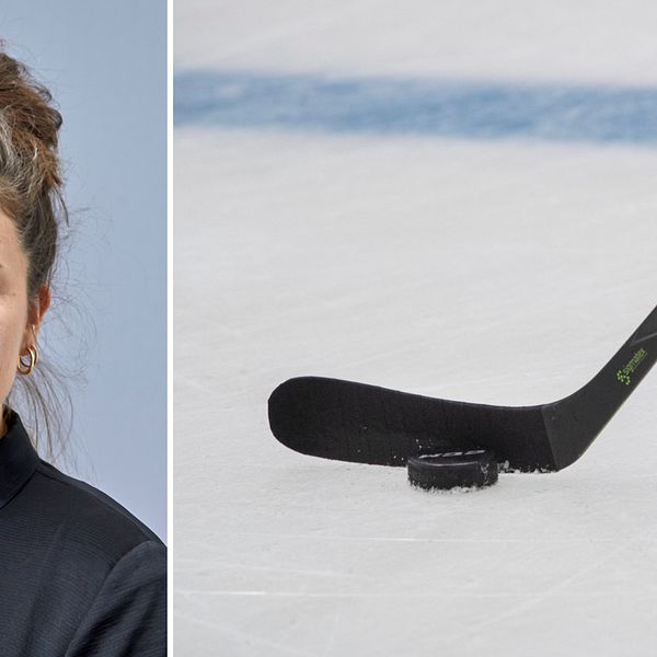 Porträtt på vice chefsåklagaren Helena Falkerb, hockeyklubba med puck