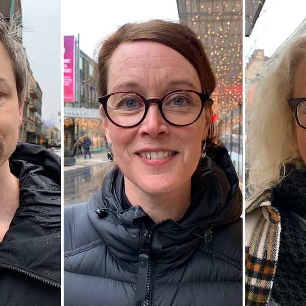 En man och två kvinnor med glasögon, alla står utomhus i Eskilstuna