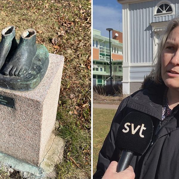 Maria Gruffman intervjuvas av SVT Nyheter Öst om skulpturstölderna i Motala.