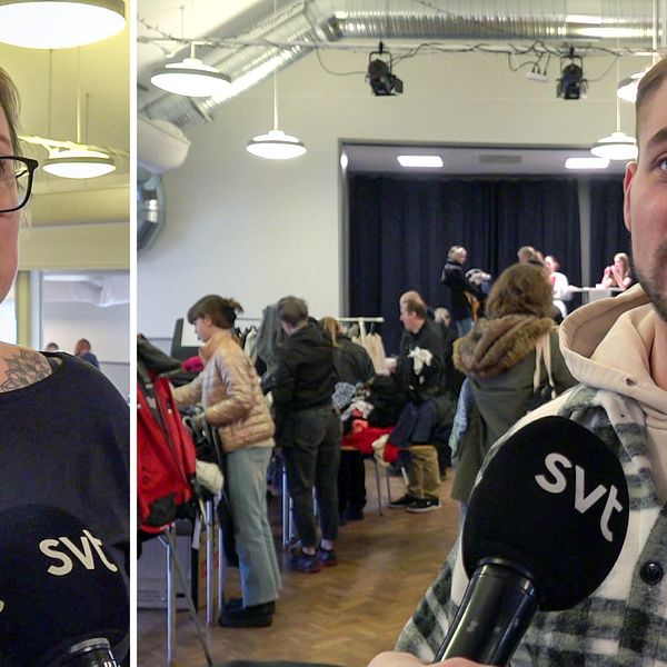 En kvinna och en man på en loppmarknad
