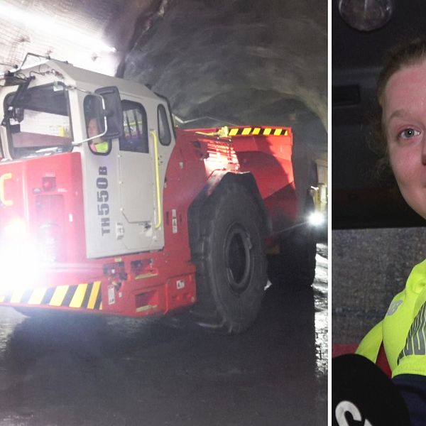 Den 100 ton tunga eltrucken och LKAB:S chaufför Amanda Hannu.