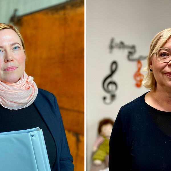 En tvådelad bild  med porträttbilder på två kvinnor, Helena Lööf och Karina Larsson.