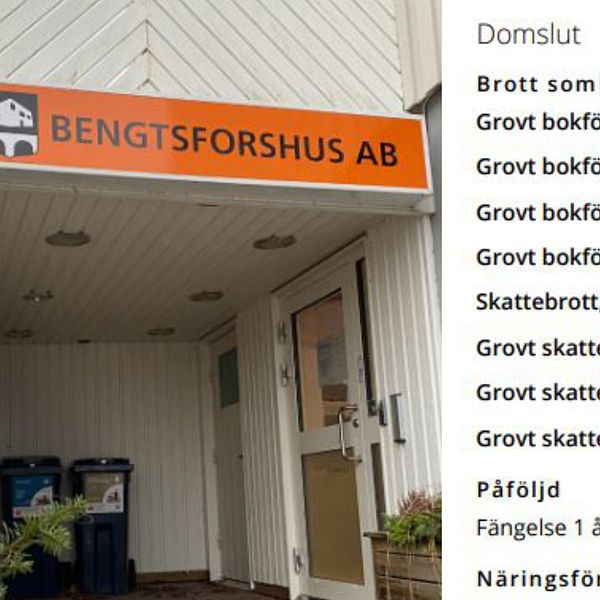 till vänster bild på bengtsforshus ingång. till höger ett utdrag från en dom.