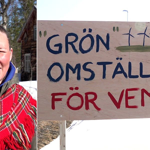 Aktivisten Ina Omma och en skylt med texten ”Grön omställning? För vem?”