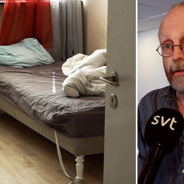 en säng i ett rum för hemlösa och en socialchef i Borlänge Thomas Ahlin.