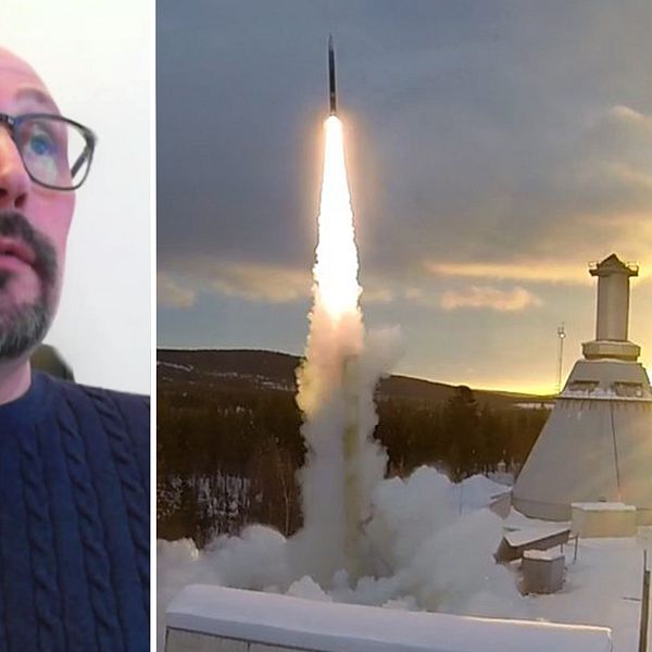 Marko Kohberg, avdelningschef för raketer och ballonger på SSC, och bild från rymdbasen Esrange i Kiruna.