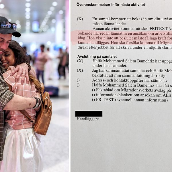 Utvisade Haifa och maken Roger kramas i Malaysia samt en bild på dokumentet som de menar avslöjar att Migrationsverket ljuger.