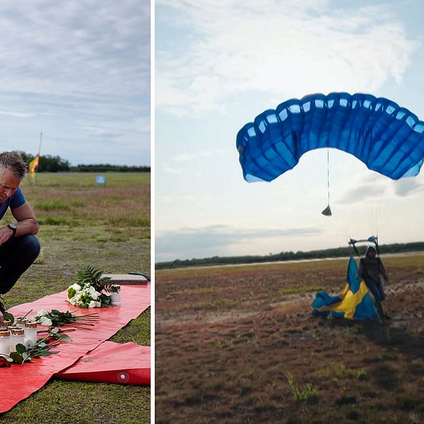 Chefsinstruktören för Umeå Fallskärmsklubb i ett flygplan. Han fortsätter hoppa fallskärm trots traumat efter flygkraschen 2019.