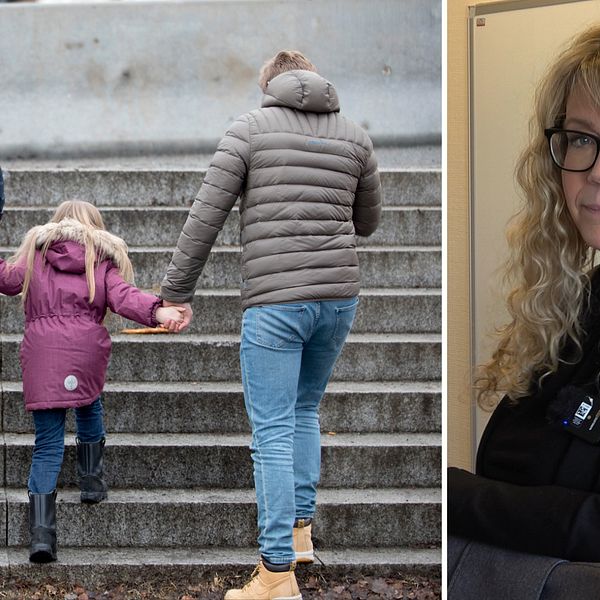 Kollage: Till vänster ett samkönat par med en dotter som går upp för en trappa utomhus. Till höger relationsrådgivaren Marianne Paavola vid Umeå kommun. Hon har långt ljust hår, glasögon och mörka kläder.