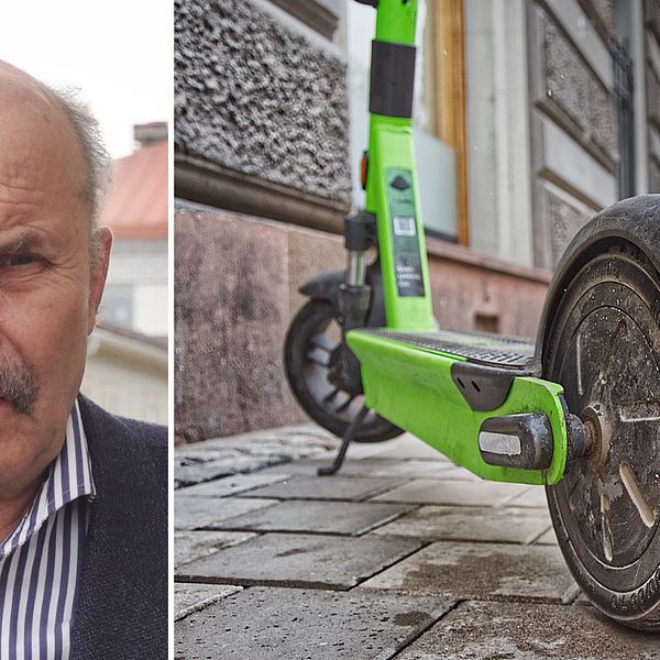 Christer Sammens och en grön elsparkcykel.