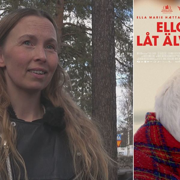 till vänster Sofia Jannok; till höger affisch för filmen ”Ellos Eatnu”