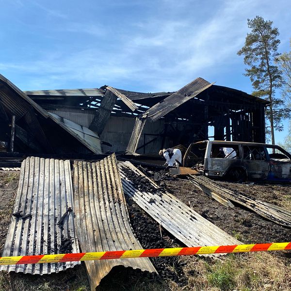 Utbrända lokaler i Degerfors. Elhärjades i början av maj.