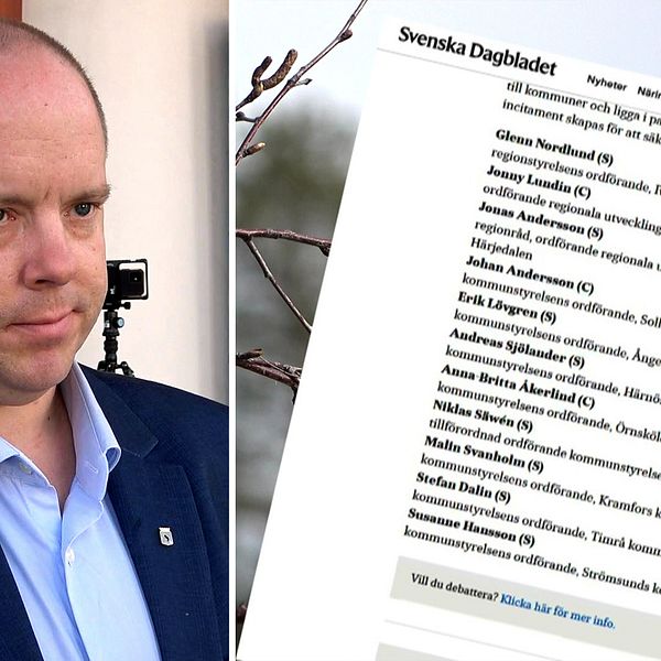 Andreas Sjölander – en medelålders man man i blå kavaj, samt en bild på namnlista i Svenska dagbladet-artikel