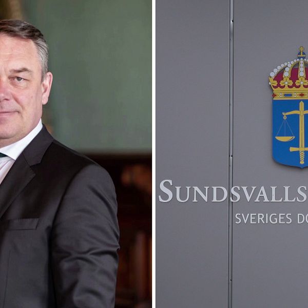 Bilden är ett montage. Till vänster syns familjens ombud Fredrik Lindberg. Han har kostym på sig och tittar rakt in i kameran. Till höger syns en skylt bild på Sundsvalls tingsrätt.