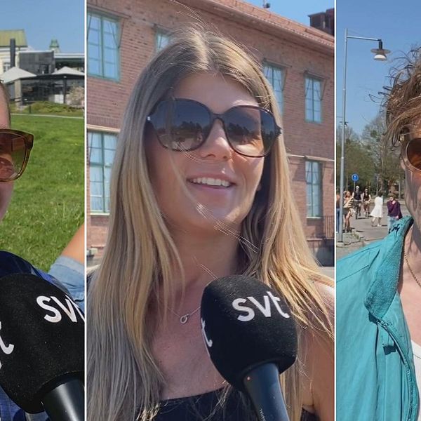 Tre personer intervjuas av SVT, till vänster kvinna i park, i mitten man i stadsmiljö, till höger kvinna i stadsmiljö.