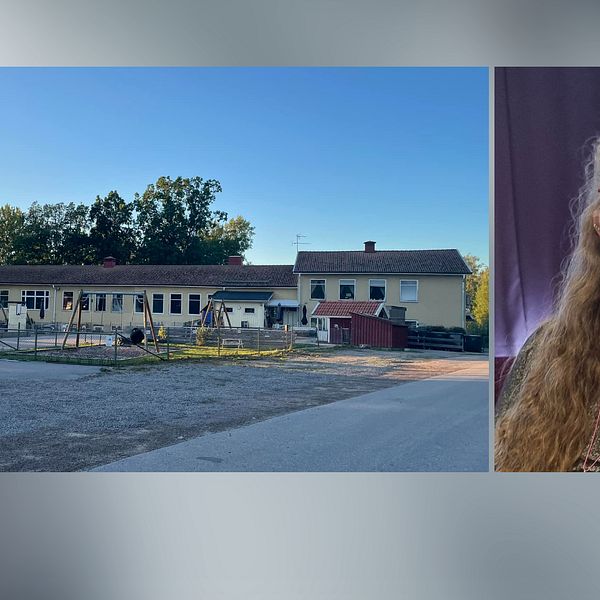 Till vänster: bild på Gårdeby friskola i Söderköping. Till höger: bildpå Ingela Karlbom, orförande för styrelsen på gårdeby friskola.